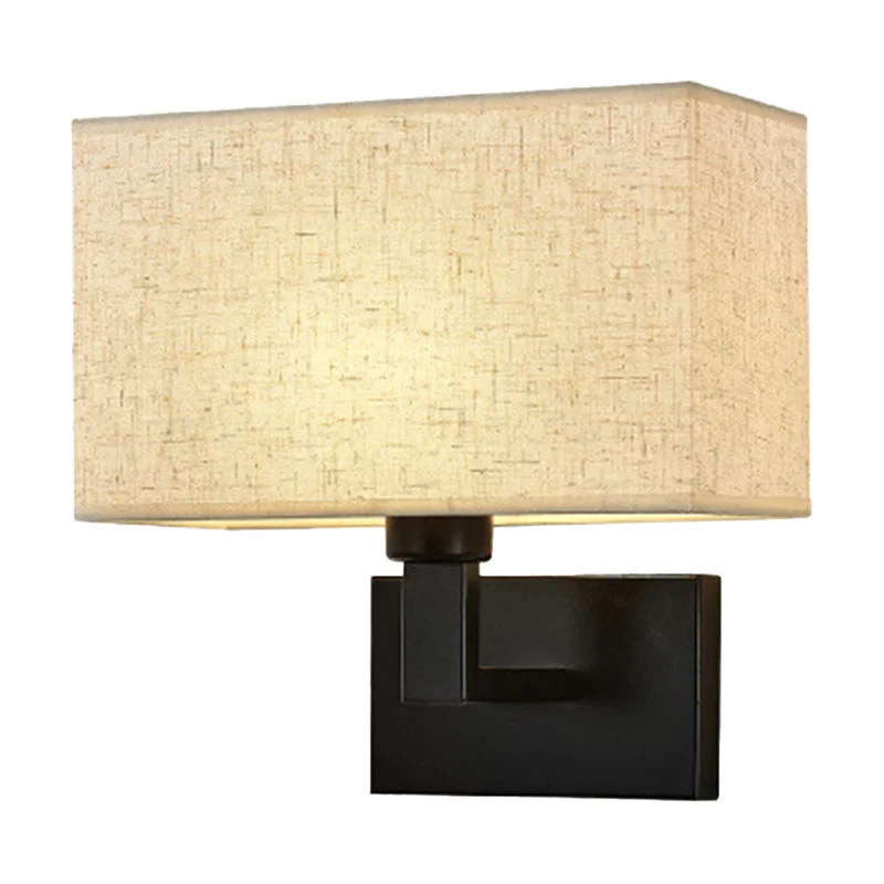 Postmodern Cuboid Sconce Lamp Fabric 1-Light Bedside Reading Wall Light in White/Beige/Brown with Black/Gold Arm