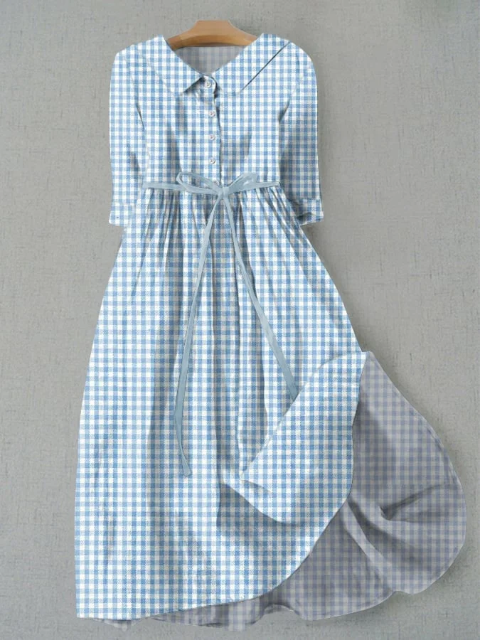 Women'S Plaid Print Lace-Up Dress