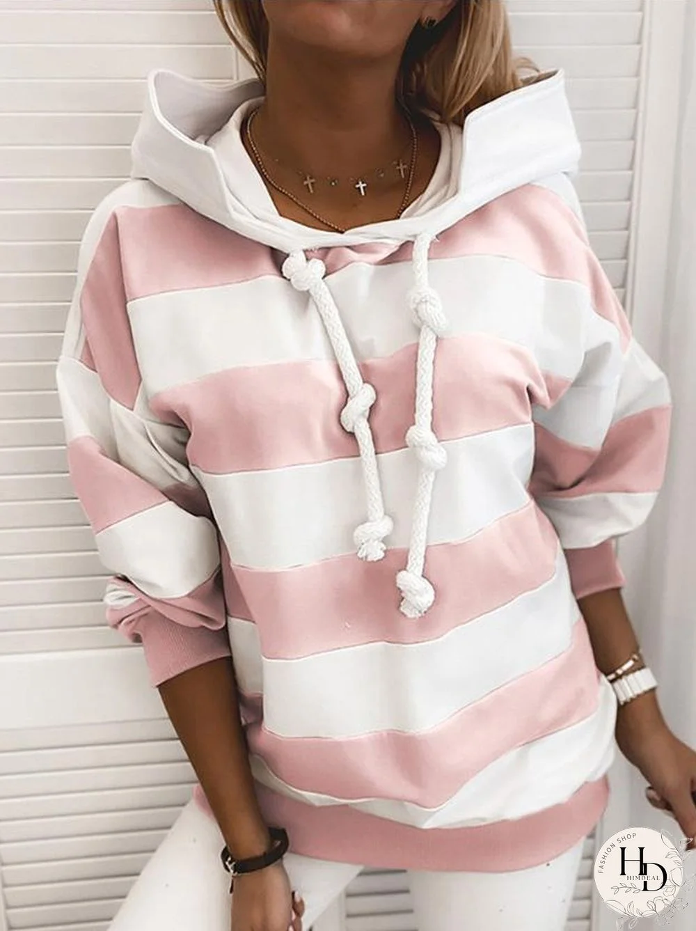 Women'S Hoodies Long Sleeve Knot Stripe Print Hoodies