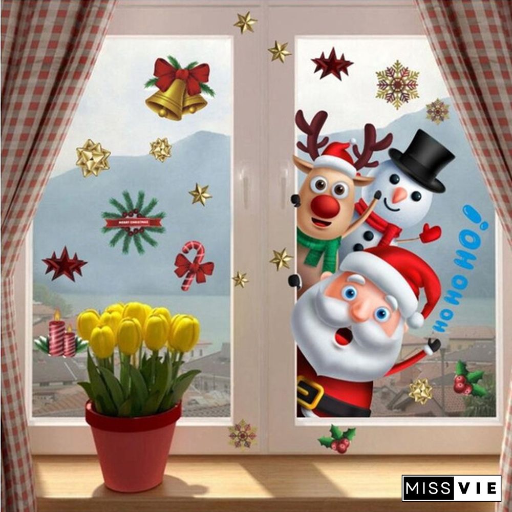 Christmas Bell Garland Wall Stickers Store Supermarket Window Glass Decorations Christmas Door Stickers