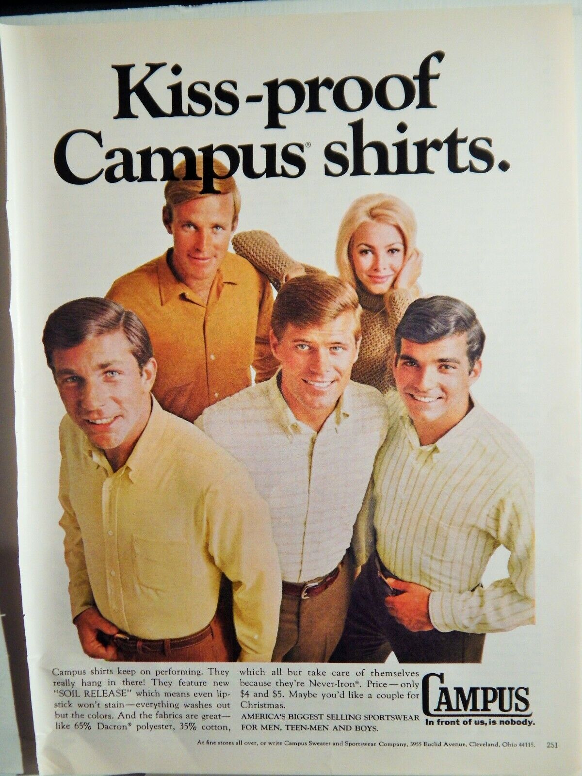 CAMPUS MEN'S DRESS SHIRTS ORIG. VTG 1967 Photo Poster painting AD,