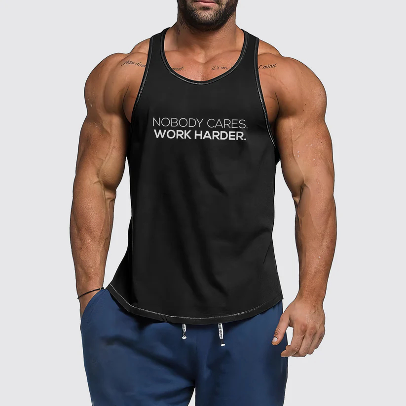 NOBODY CARES WORK HARDER Men's Printed Fitness Tank Top