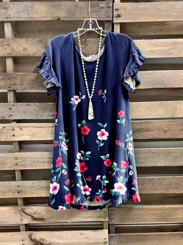 Blue Flowers Breathable Casual Short Sleeves-Mayoulove