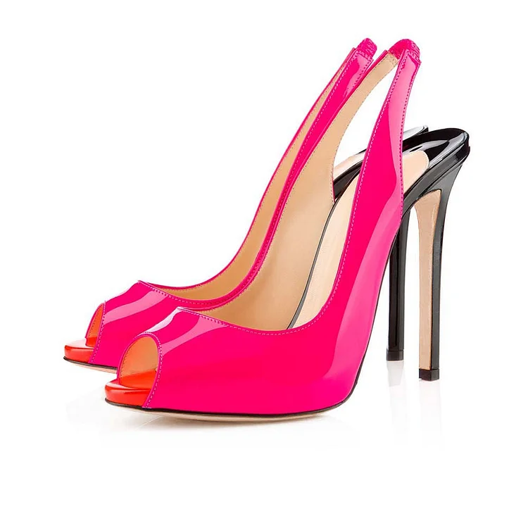 Hot Pink Peep Toe Stiletto Heel Slingback Pumps |FSJ Shoes