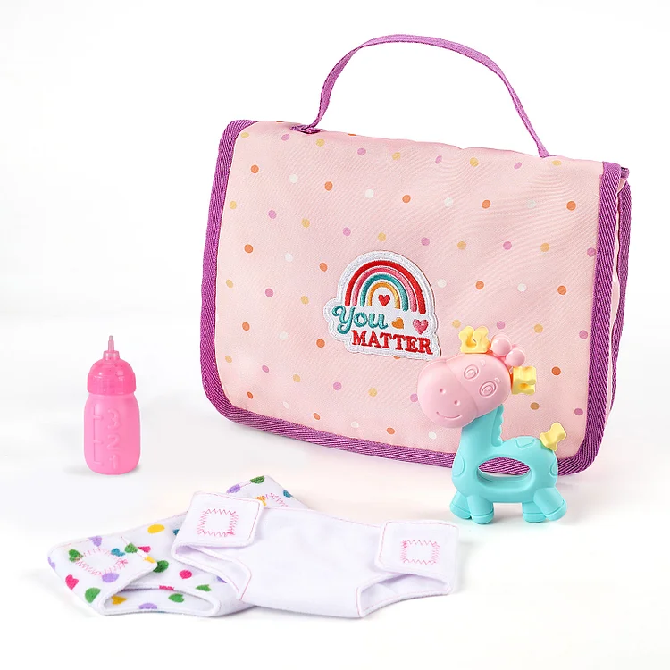 Purple Rainbow Polka Dot Feeding Bag 5-Piece Set For Baby Doll