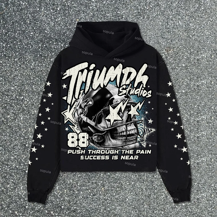 Sopula Rugby Skull No 88 Vintage Star Graphics Pocketless Hoodie