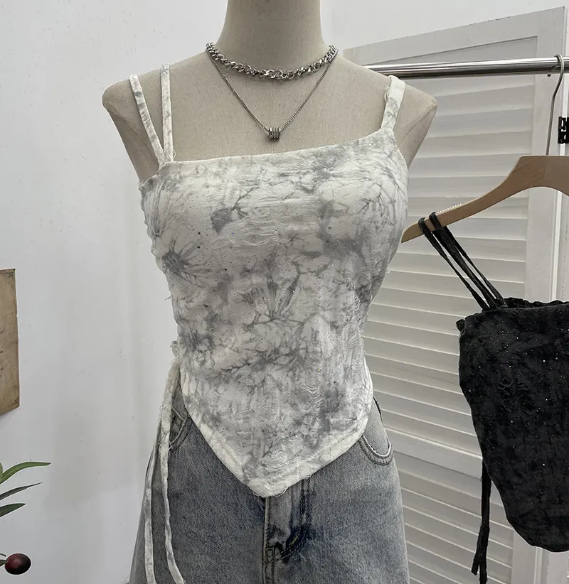 Nigikala Nigikala Wasteland Hottie Wearing Sling Vest To Do Old Hole Tie Dye With Chest Cushion Short Sleeveless Top 1662