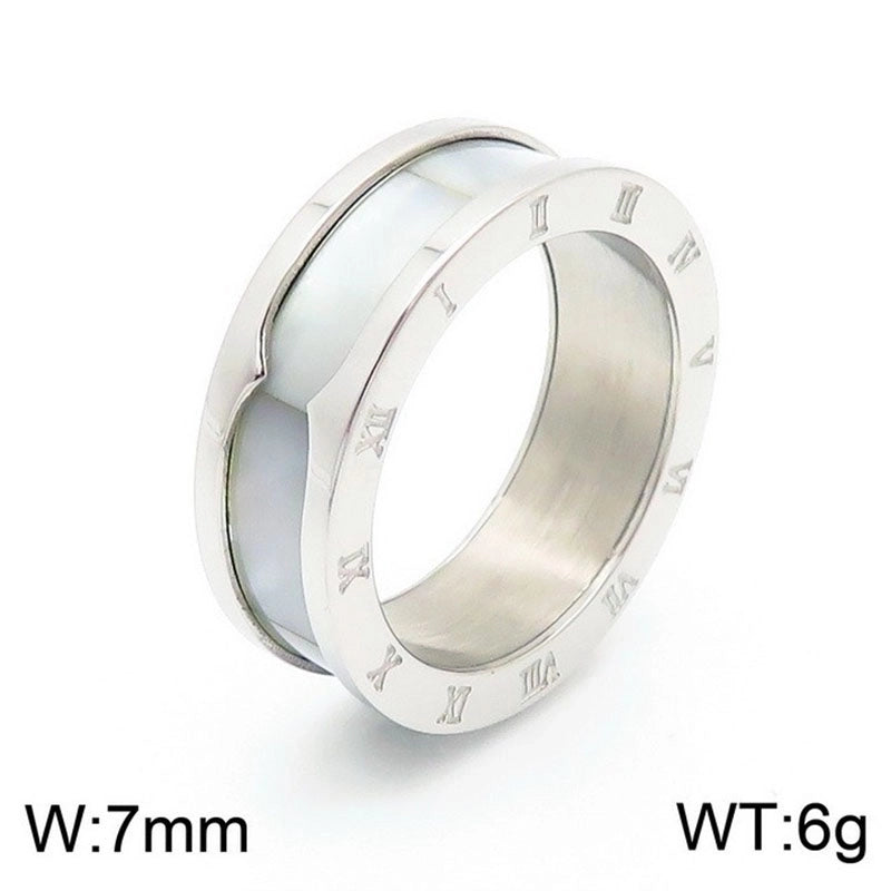 Streetwear Roman Numeral Titanium Steel 18K Gold Plated Enamel Rings