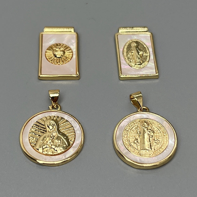 1 Piece Shell Copper Round Rectangle Pendant