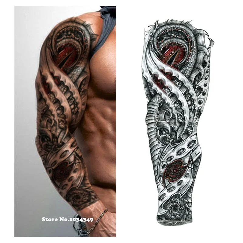New 1 Piece Temporary Tattoo Sticker mechanical Full Flower Tattoo with Arm Body Art Big Large Fake Tattoo Sticker