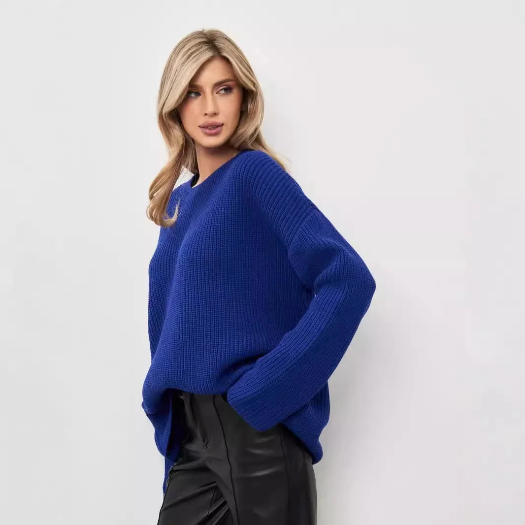 Uveng Uveng / Winter 2024 Round Collar Loose Long Sleeve Basic Casual Sweater Sweater