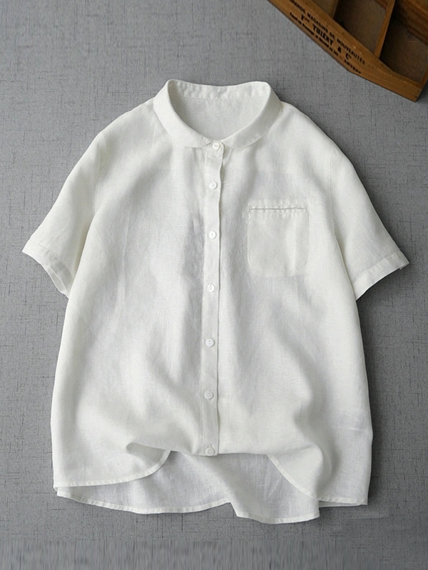 Cute and Comfortable Natural Fabric Women's Shirt Short Sleeves tjj Shicloths
