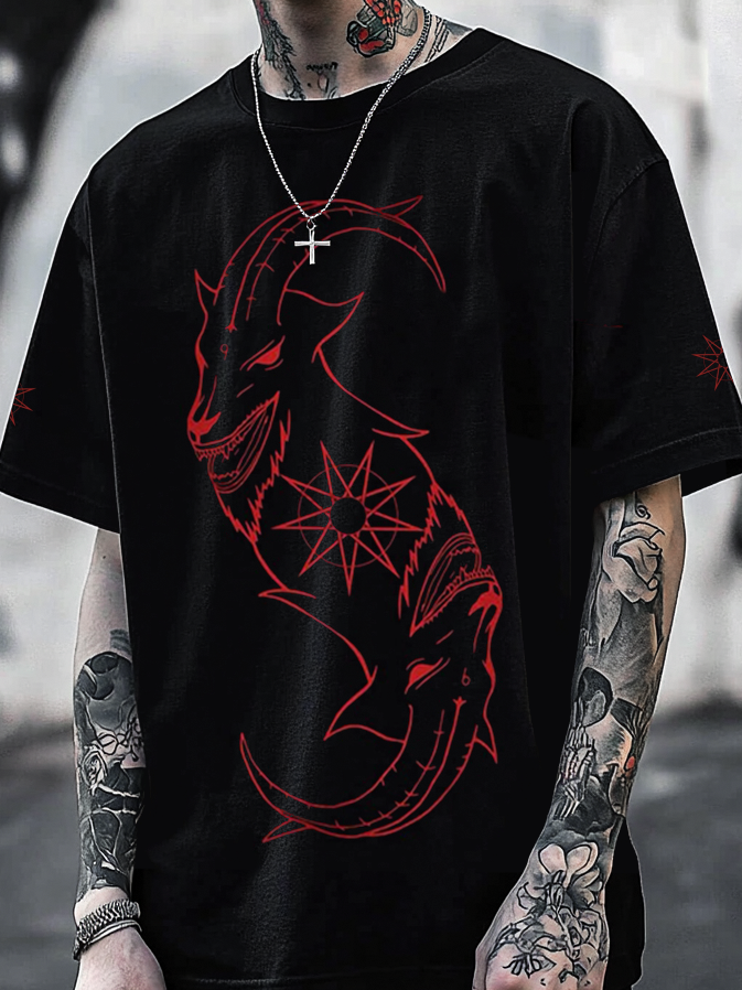 Shoptechwear Art Satanic Skull Goat Demon Dark Oversized Unisex Casual T-shirt
