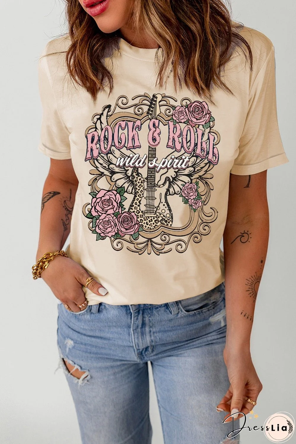 ROCK & ROLL Graphic Cuffed Short Sleeve Tee