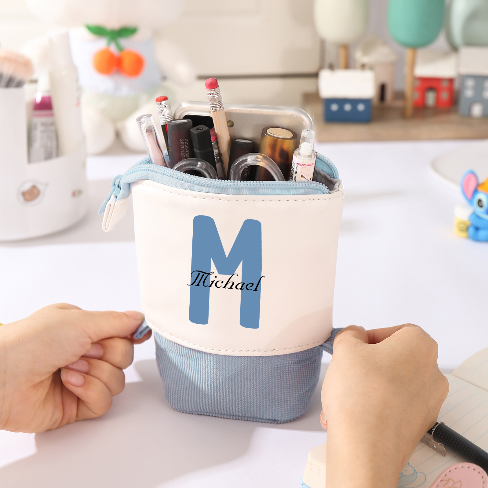 Personalised Pencil Case Custom Name & Letter Pen Pouch Canvas PU Leather Back To School Gift for Kids-Jessemade AU