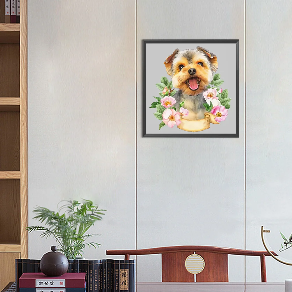 Full Round Diamond Painting 30*30cm - Flower Dog