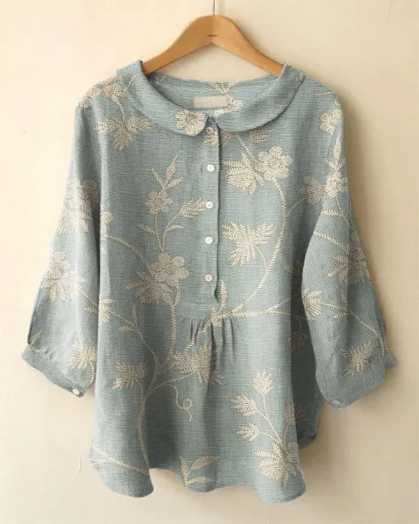Vintage Long Sleeve Cute Peter Pan Collar Floral Print Shirt