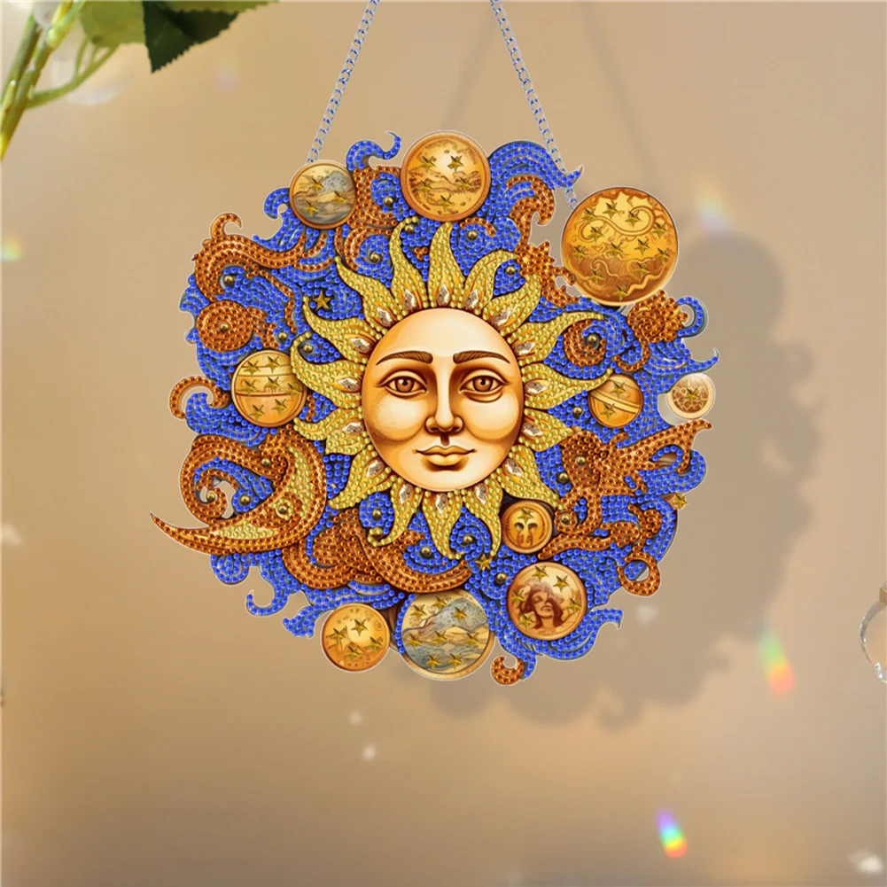 DIY Sun Moon Acrylic Single Side Special Shaped Diamond Painting Hanging Ornament
