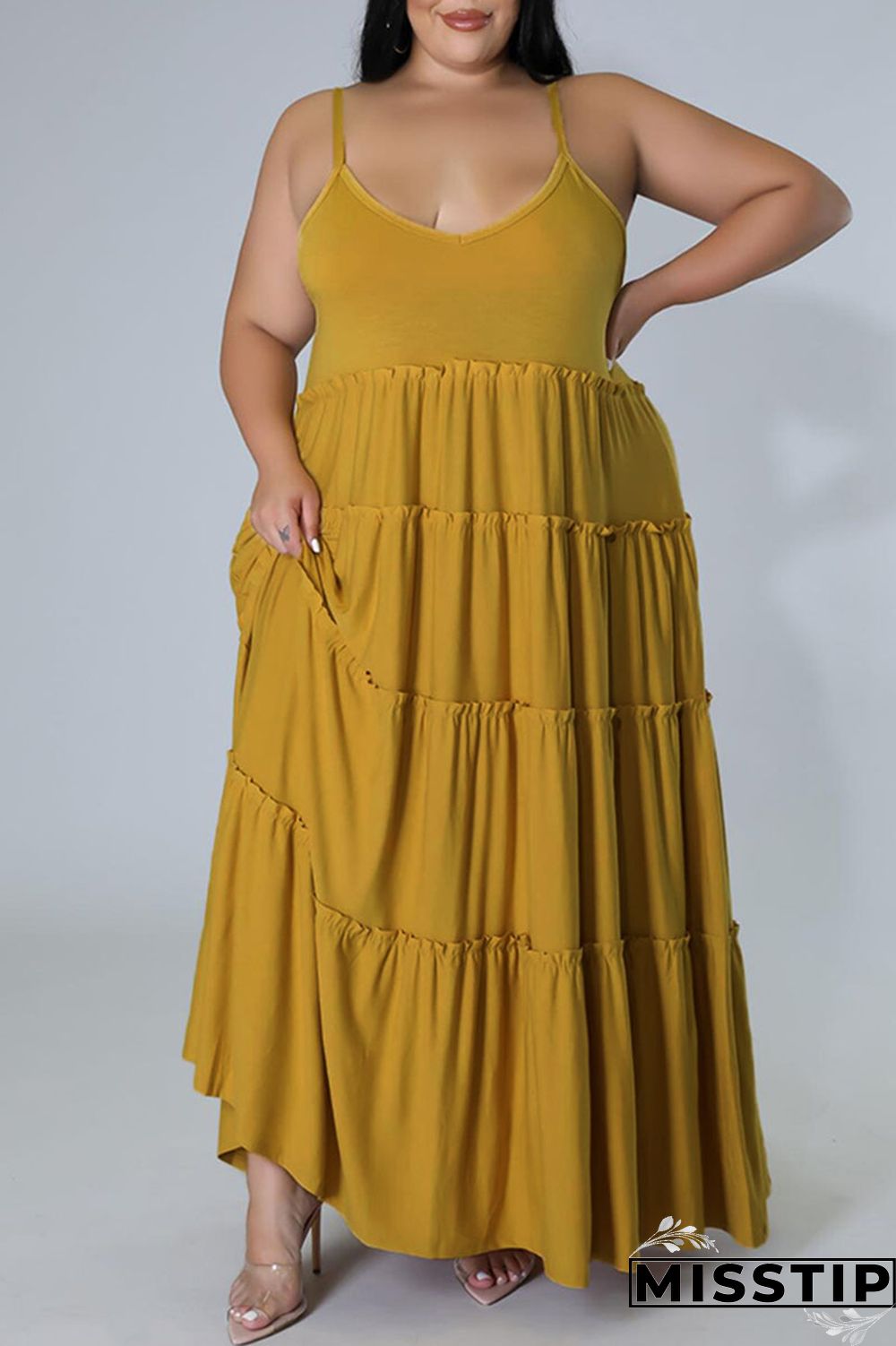 Blue Casual Solid Patchwork Spaghetti Strap Straight Plus Size Dresses