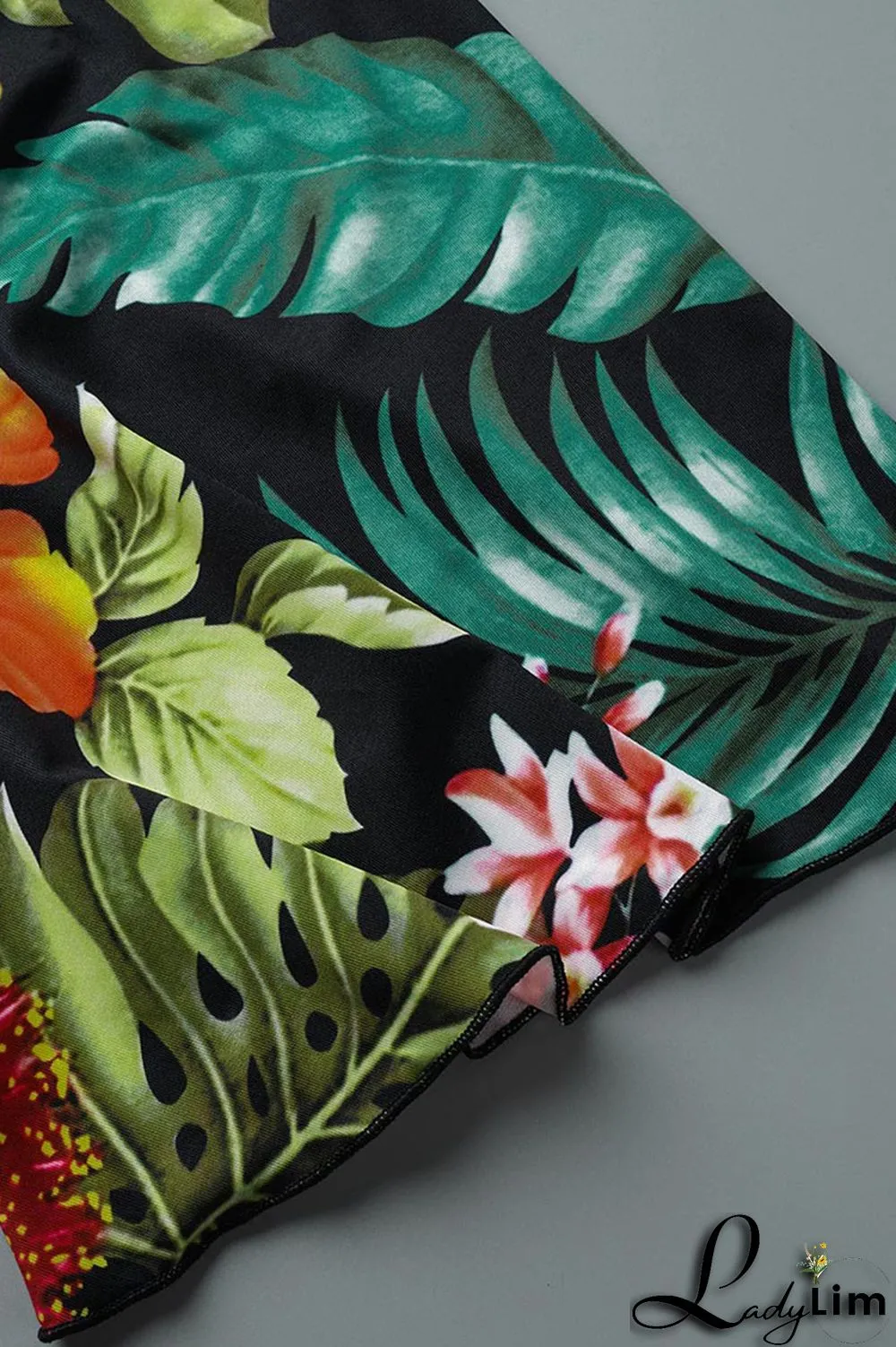 Green Casual Print Bandage Split Joint V Neck Plus Size Two Pieces