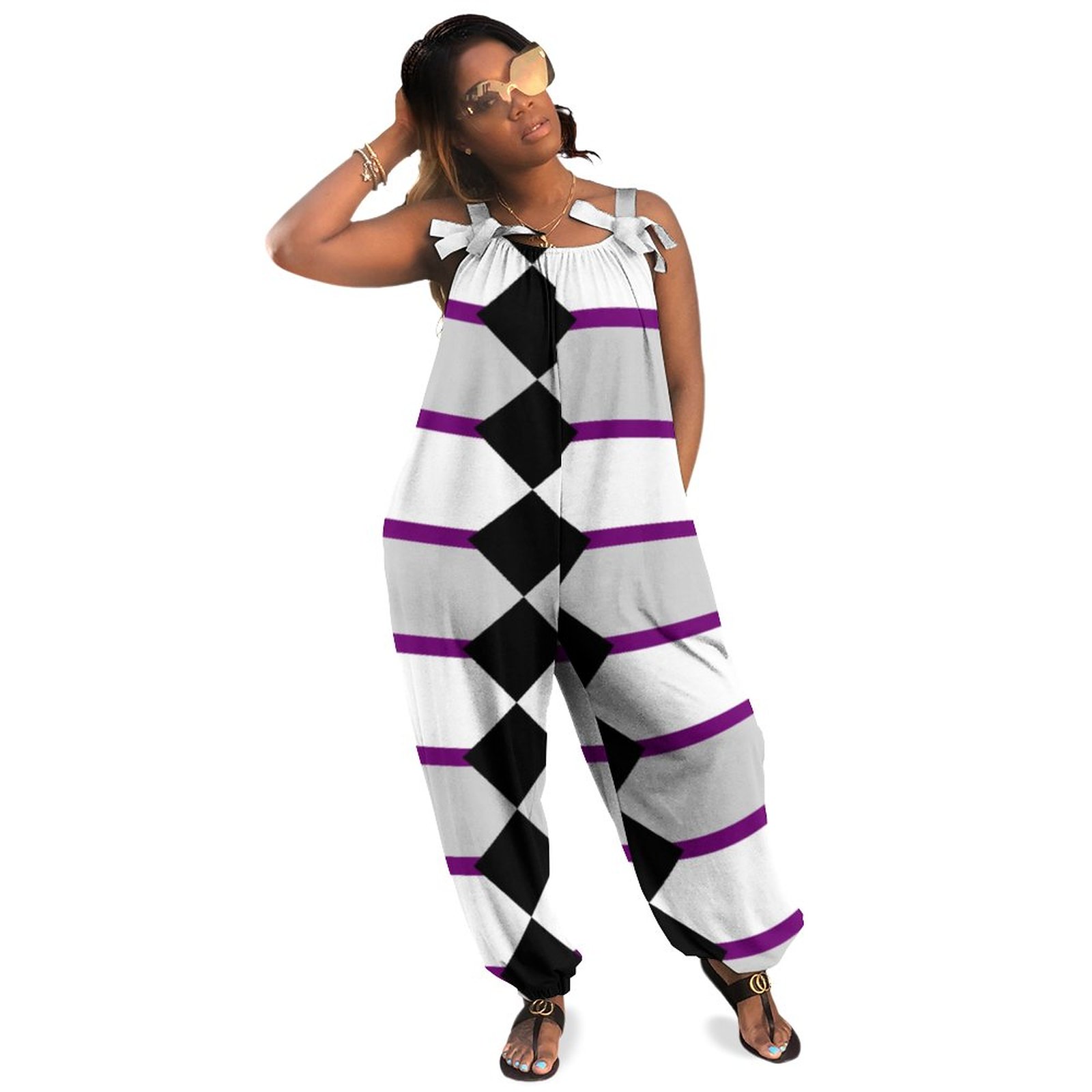 Asexual Pride Flag Art By Eelkat Wendy C Allen Women Loose Harem Jumpsuit Sleeveless Plus Size Dressy Romper Summer Wedding Guest Boho Casual Pockets Polyester Spandex