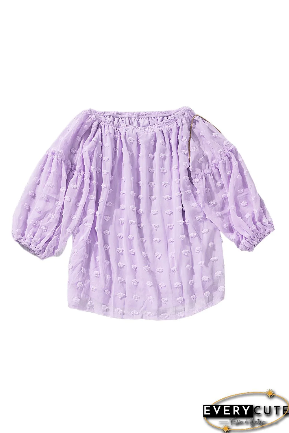 Purple Swiss Dot Off The Shoulder Blouse