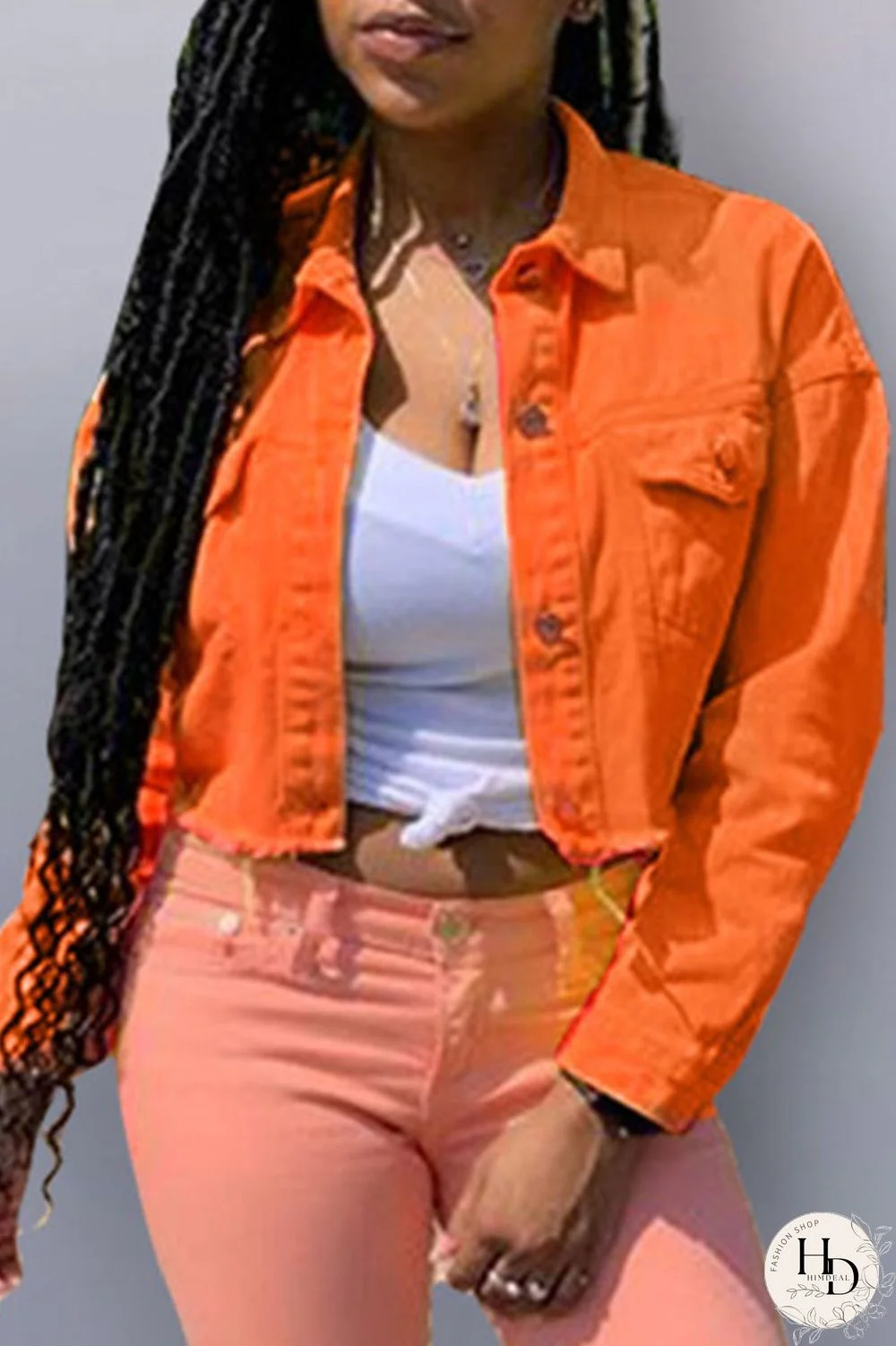 Orange Turndown Collar Solid Button The cowboy Pure Long Sleeve