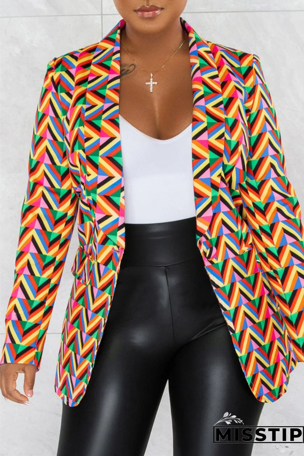 Green Fashion Casual Print Patchwork Cardigan Turn-back Collar Outerwear