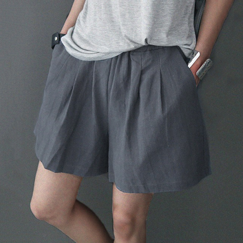 Vintage Cotton Linen Solid Pocket Comfy Short Pants