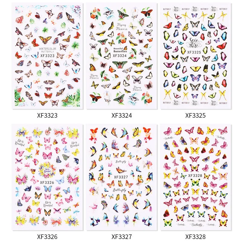 12PCS/3pcs Holographic 3D Butterfly Snake Dragon Love Design Laser Nail Stickers Winter Nail Art Decoration Nail DIY Accessories-Nail Inspo