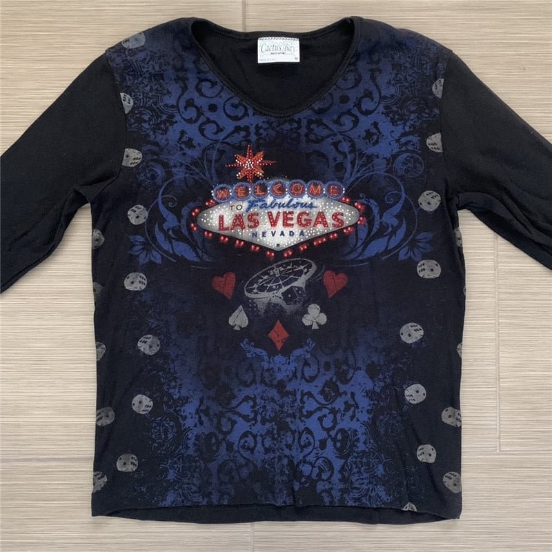 Xingqing Grunge Fairycore Vintage Print T-shirt Women Aesthetic Y2k Long Sleeve Tops Autumn E-Girl Casual Basic Streetwear 90s