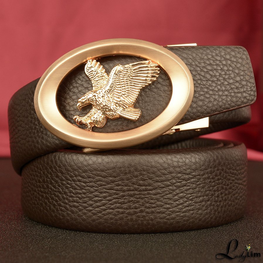 New eagle wings men's automatic buckle belt head layer leather belt business leisure belt men's belt