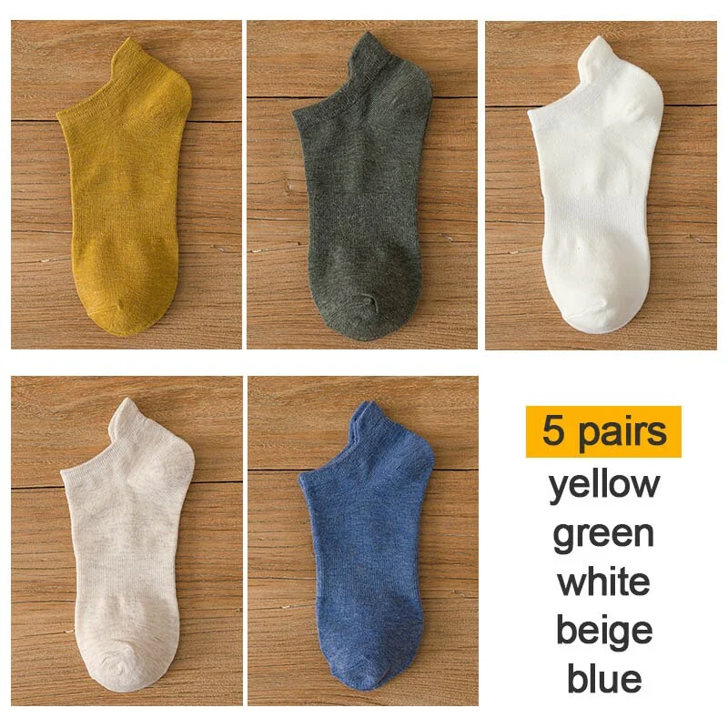 FINETOO 10pieces=5pair/lot Summer Cotton Man Short Ankle Socks Fashion Breathable Man Boat Socks Comfortable Casual Socks 38-44