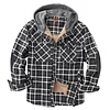 Men's Thicken Plaid Shirt Fleece-Lined Plus Size Windproof Hooded Jacket Coat