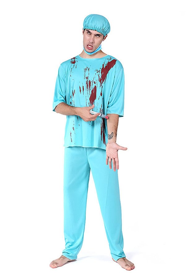 Halloween Cosplay Scary Zombie Nurse Costume For Men Turquoise-elleschic