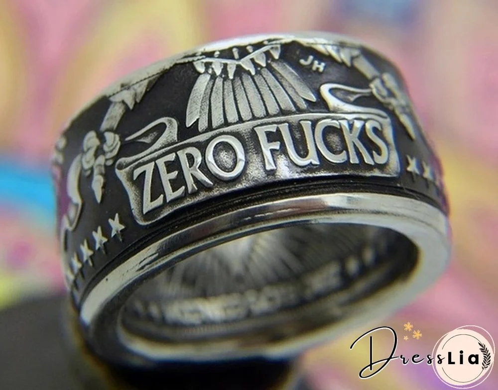 Men's fashion accessories 925 sterling silver hip hop unisex jewelry men's Viking punk skull ring vintage Morgan silver coin engraved with " No Fxxk America"" ring men's antique punk collection jewelry 7-13"