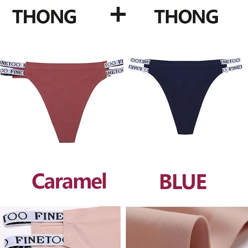 2PCS/Set Seamless Women's Thong Sexy Bikini Underwear G-string Letter Lingerie Femme Low-Rise Panties Ice Silk Women Underpants