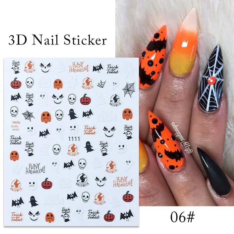 3D Christmas Nail Art Decoration Stickers Halloween Pumpkin Skull Geometry Snowflake Winter Design Slider Nail Foils Manicures-Nail Inspo