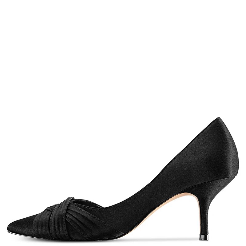 TAAFO Crimson Pleated Overlapping Detail D'Orsay Women Pumps High Thin Heels Pointed Toe Ladies Shoes