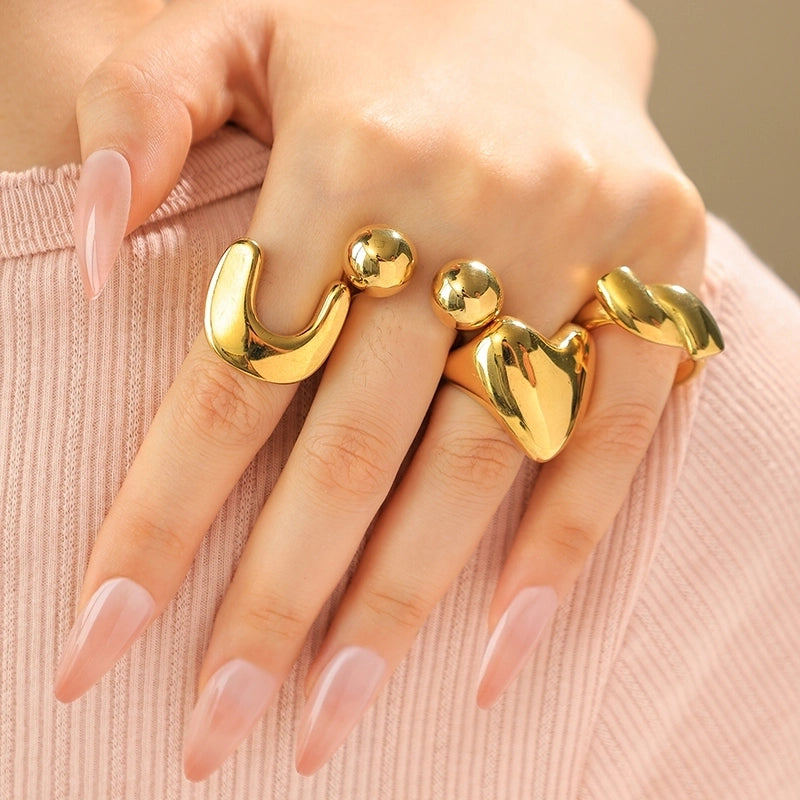 Elegant Roman Style Commute Geometric Heart Shape 304 Stainless Steel 14K Gold Plated Rings