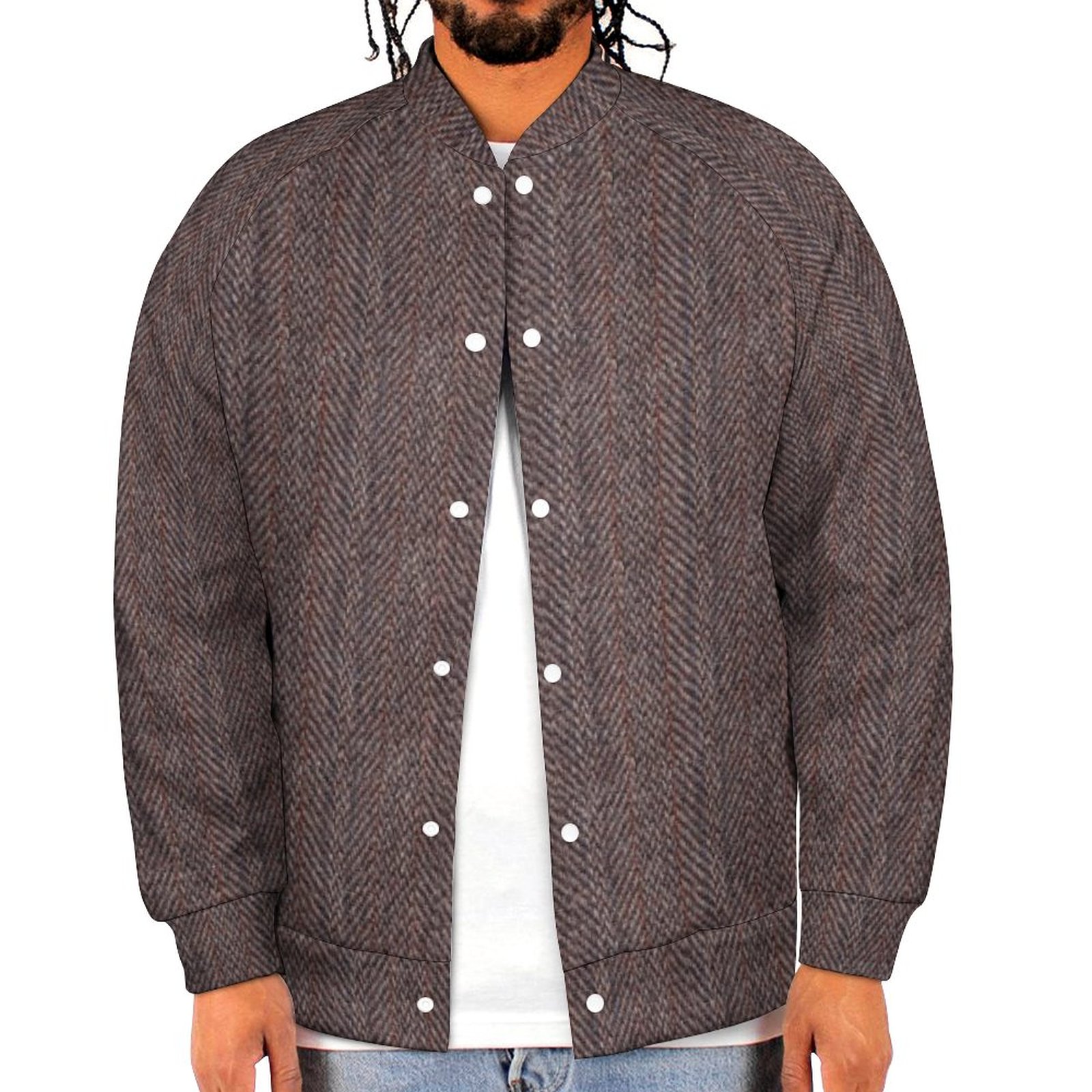 Spring and Fall Brown Tweed Texture Image Zea Mens Baseball Jacket Guys Graphic Print Varsity Streetwear Coats