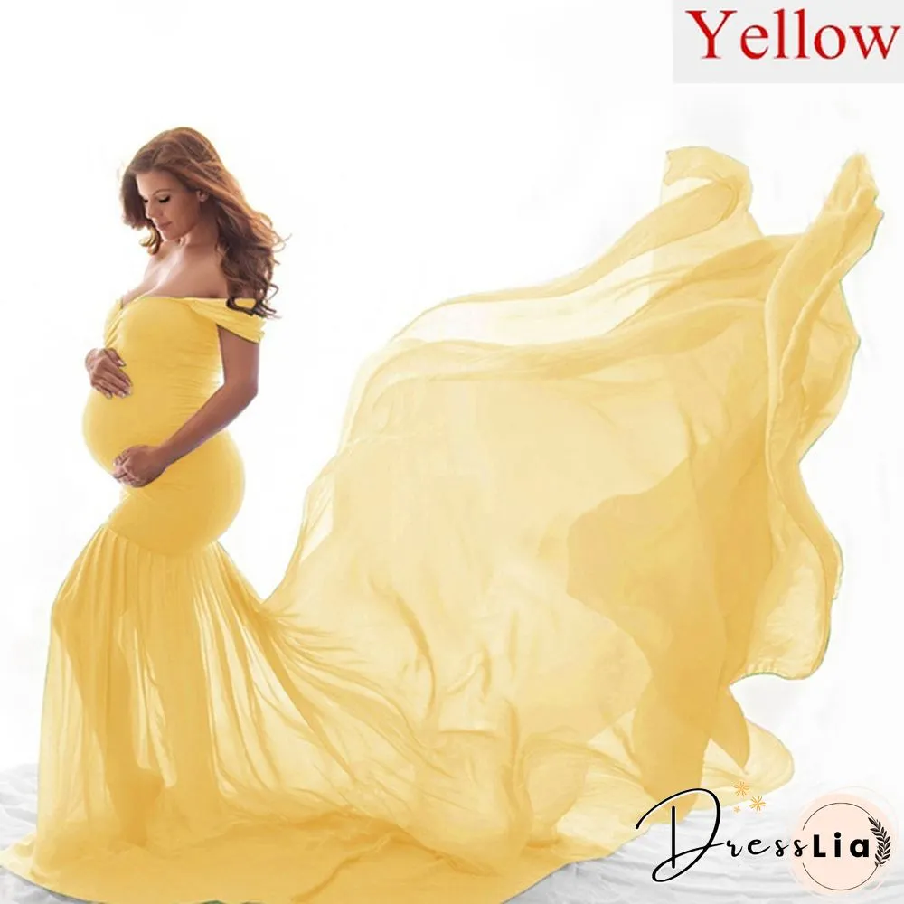 Maternity Maxi Dress-Pregnant Women Photography Off Shoulder Pregnancy Gown-For Photo