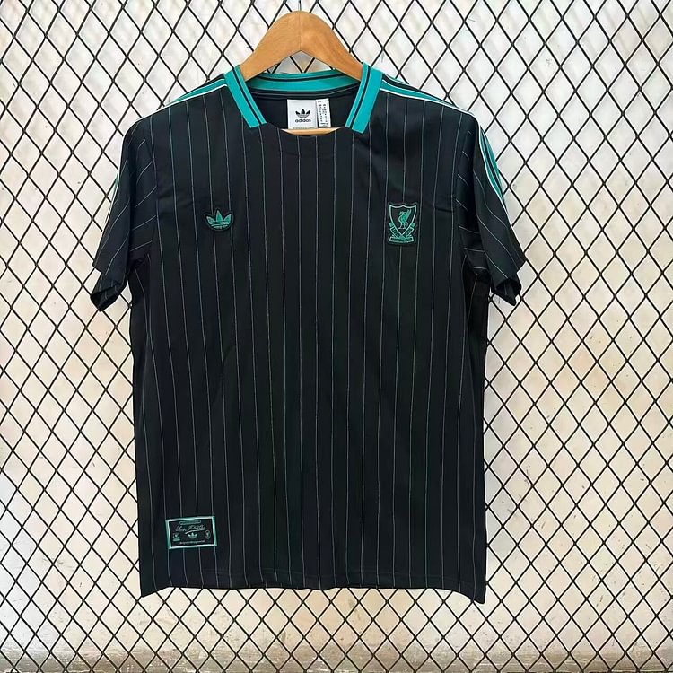 2025-26 Liverpool FC Retro Striped Black and Green Jersey - Fan Edition