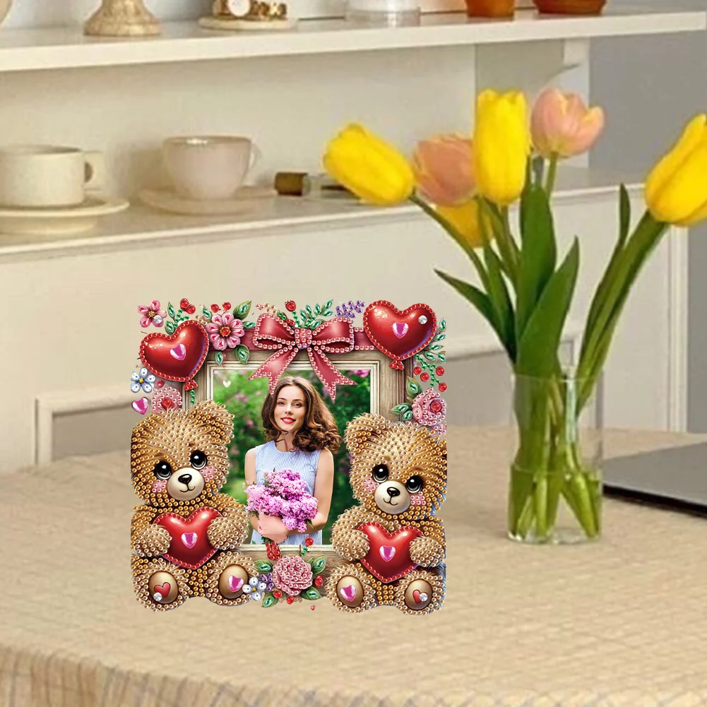 5D DIY Heart Bear Acrylic Special Shape Rhinestone Tabletop Photo Frame Kit
