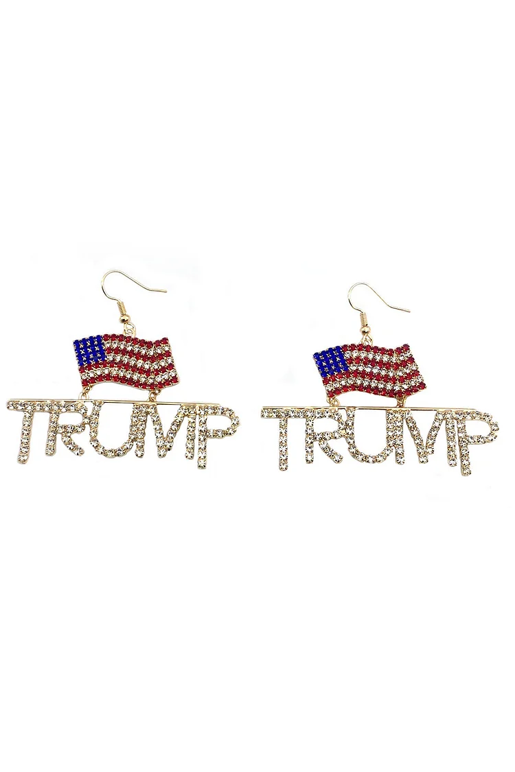 Fashion Silver Rhinestone Inlaid Letter USA Flag Independence Day Earrings