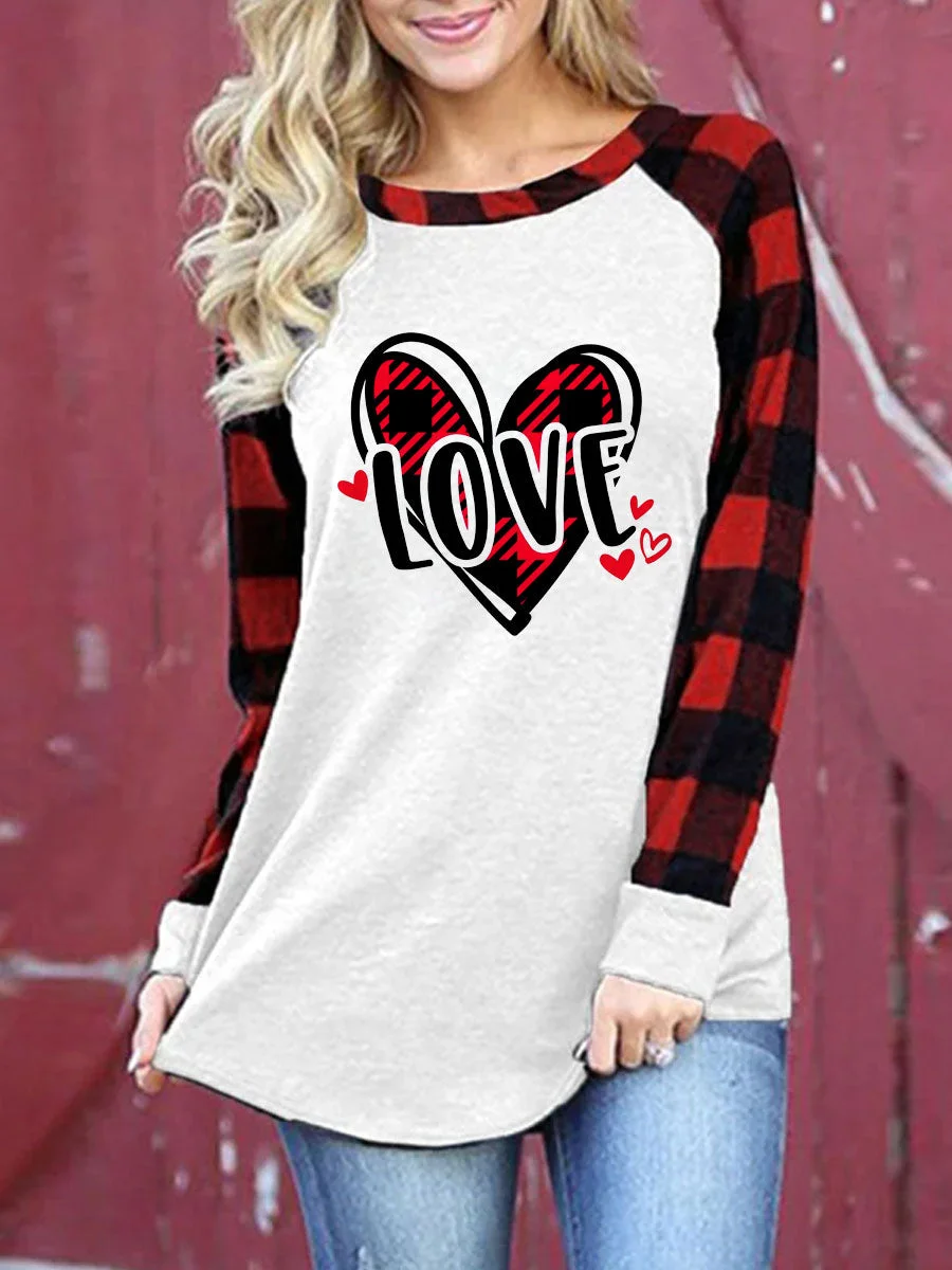 Love Plaid Valentine's Day Plaid Long Sleeve T-shirt