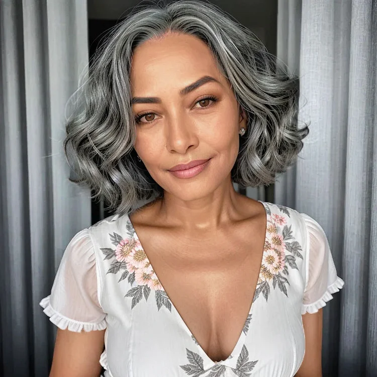 Limited Design | Salt & Pepper Water Wave Glueless 5x5 Closure Lace Bob Wig