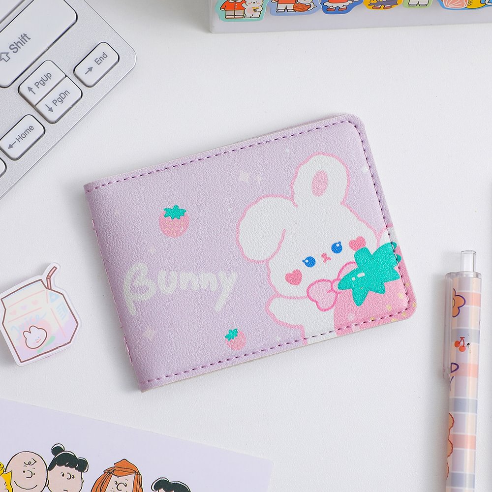 Kawaii Cat Leather Card Wallet for Women Cute Bunny Cards Holder Driving Licence Credit Card Protective Sleeve 4 Card Slots US Mall Lifes