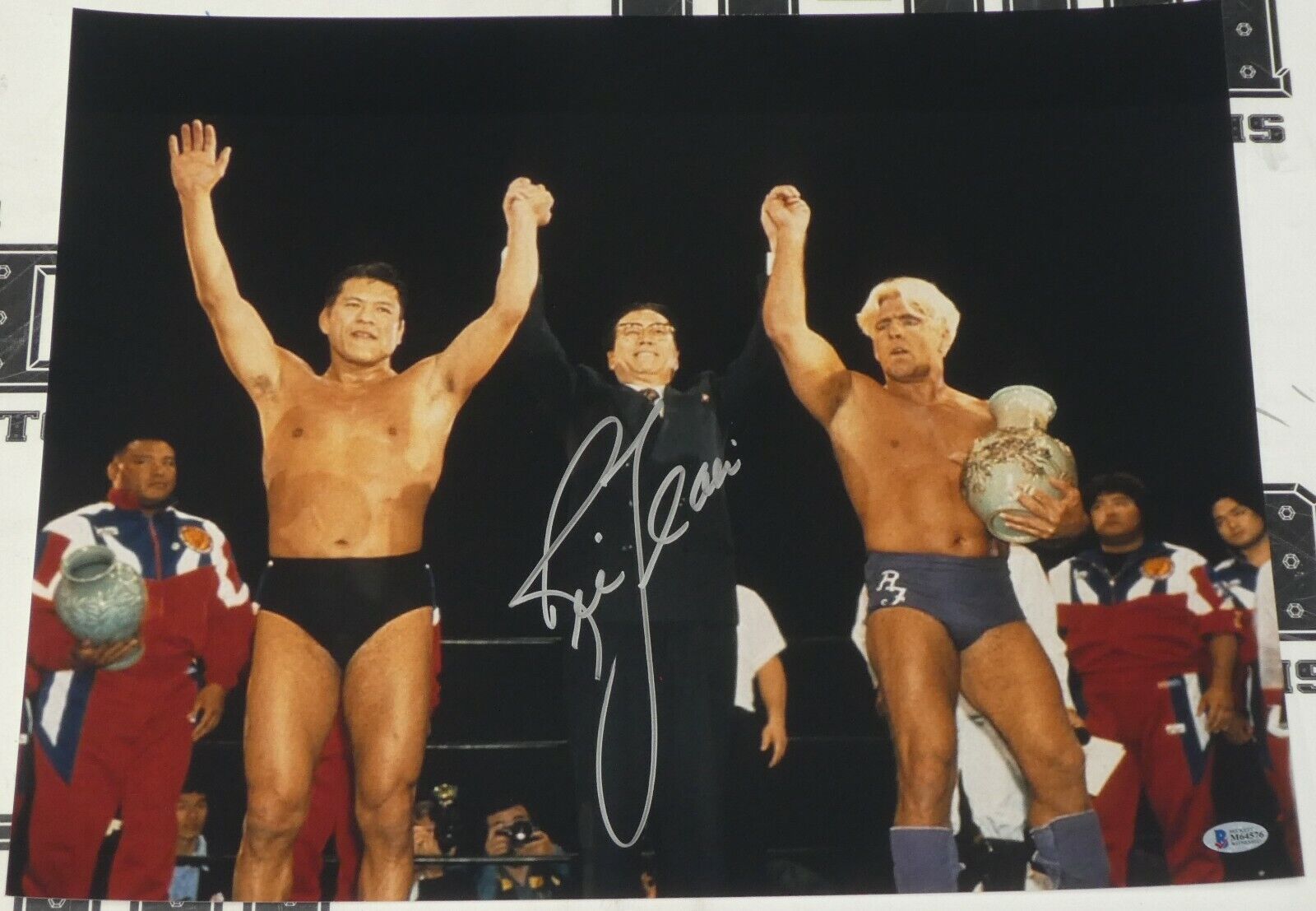 Ric Flair Signed 16x20 Photo Poster painting BAS Beckett COA WWE WCW North Korea w Antonio Inoki