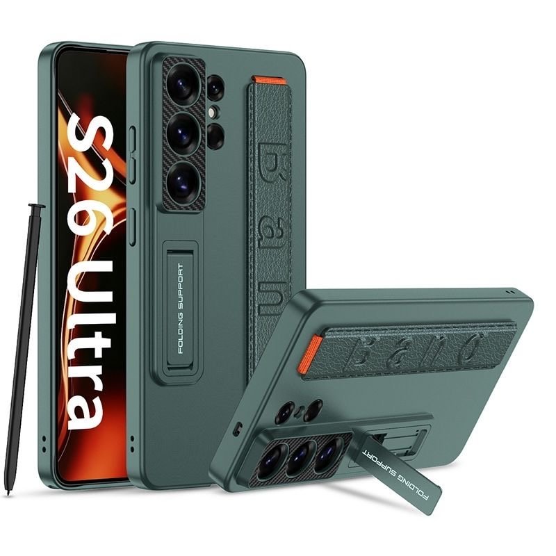 Suitable for S26 Ultra phone case, ultra-thin stand, elastic wrist strap, precision hole, shockproof protective case